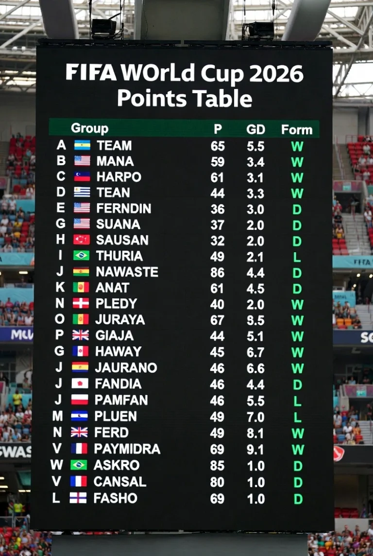 FIFA GROUPS STANDINGS