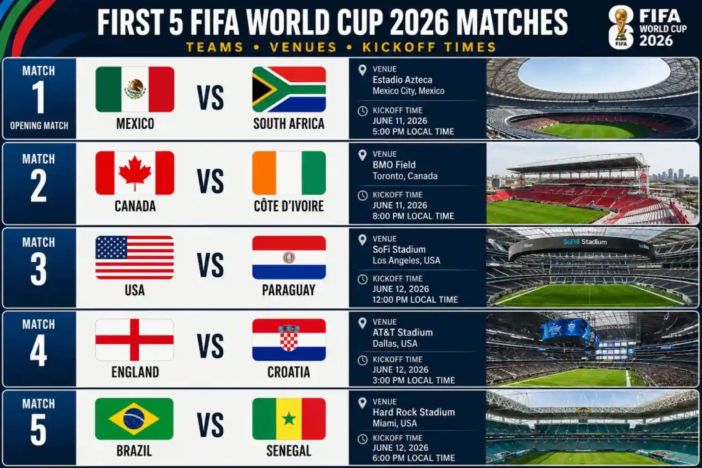 5 Pertandingan Pertama Piala Dunia FIFA 2026